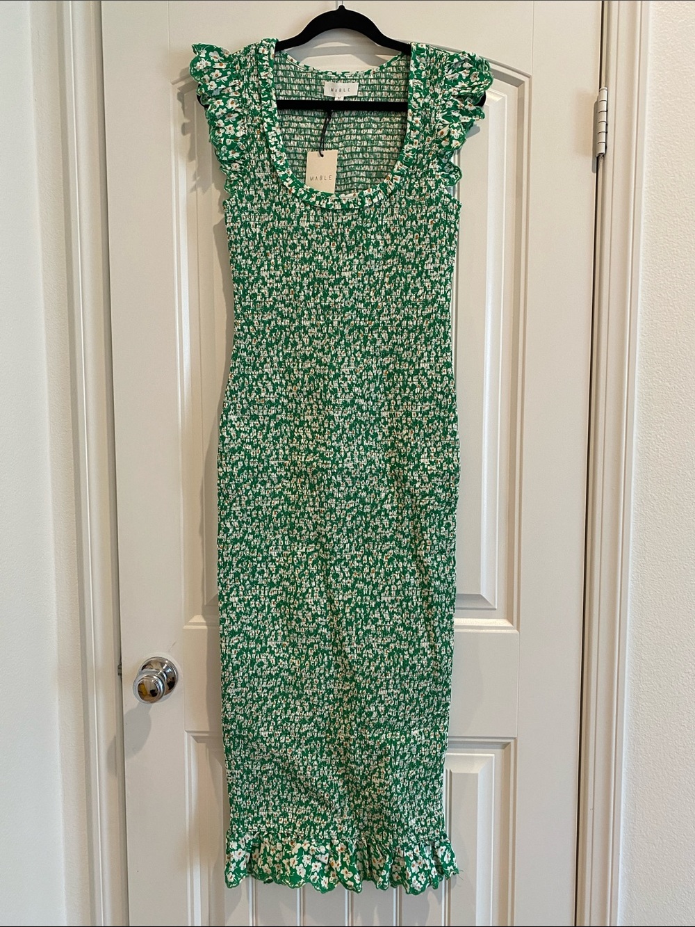 Mable Green Floral Ruffle-Trim Midi Dress